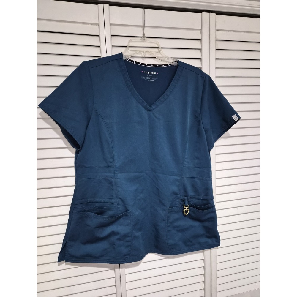 Heartsoul Break on Through V-Neck Scrub Top Blue Heart Charm 20972A Womens Large